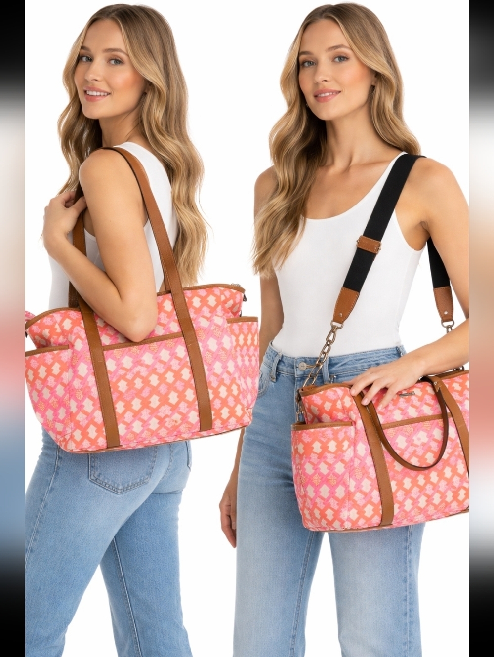 Rebecca Minkoff Neon Marissa Diaper Bag Tote Coated Canvas Pink Orange Crossbody - Picture 14 of 14